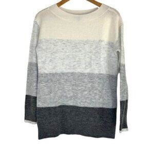 Talbots Knit Ombré Ribbed Pullover Sweater Cream Grey